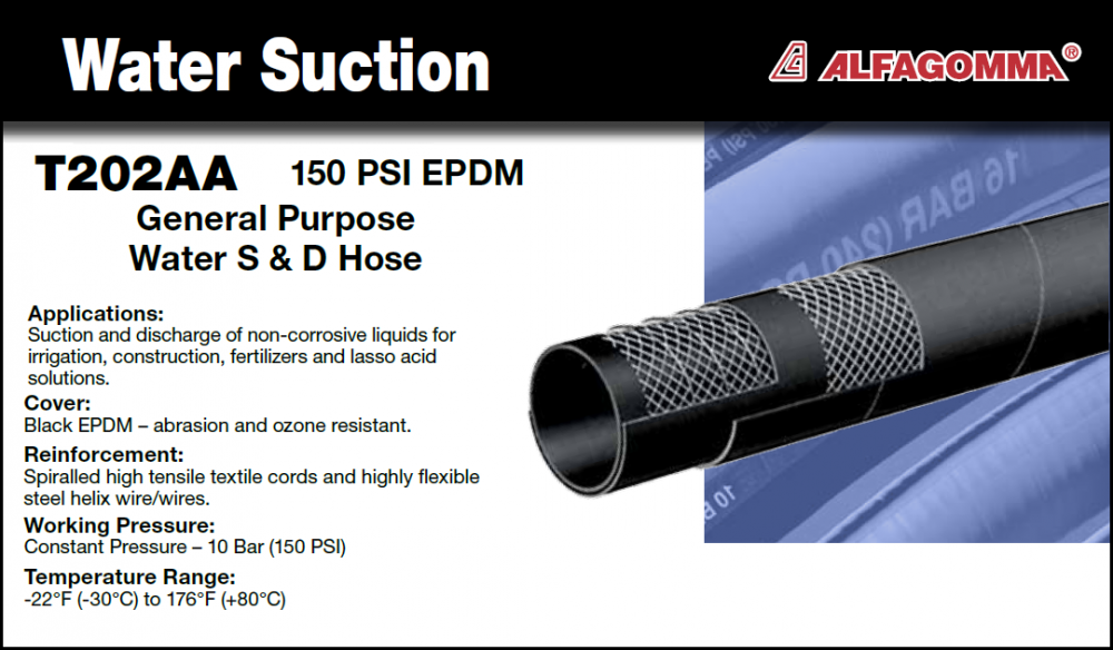 T202AA EPDM Water Suction & Discharge Hose